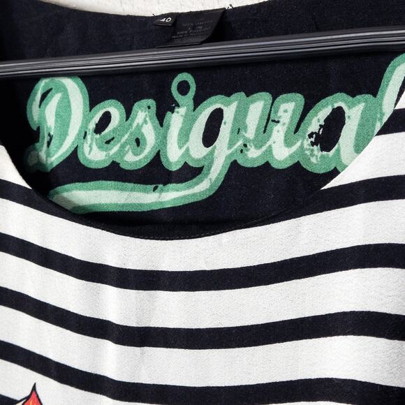 Desigual Striped Floral Dress Black White Size Medium Statement Print - Picture 6 of 11